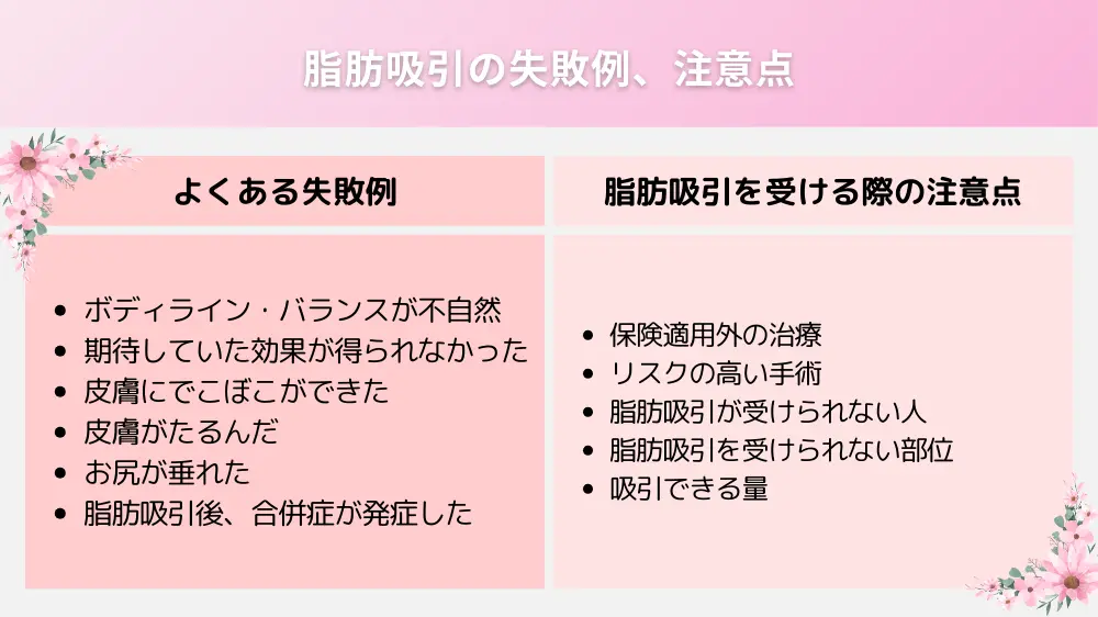 脂肪吸引の失敗事例とは？失敗を防ぐには？注意点を解説